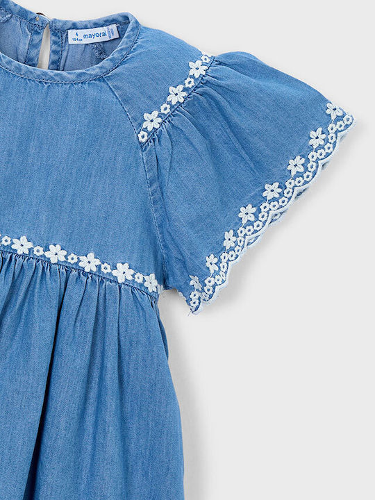 Mädchenkleid Kurzärmelig Denim Set mit Zubehör Blau