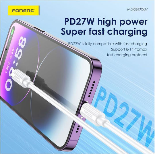 Foneng USB 2.0 Cable USB-C male - USB-C 60W PD Μαύρο 1.2m