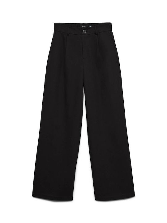 Damen Hoch tailliert Stoff Hose in Weiter Linie Black