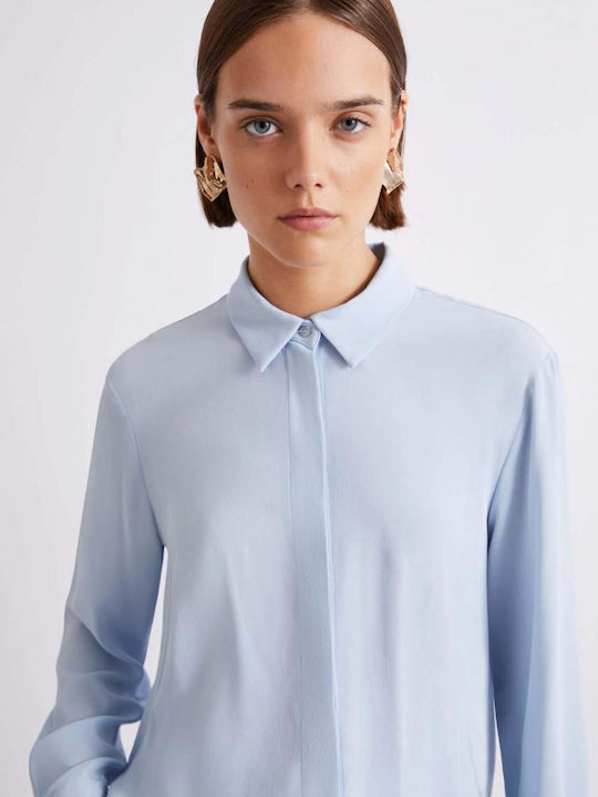 Women's Silky Floral Long Sleeve Shirt Blue