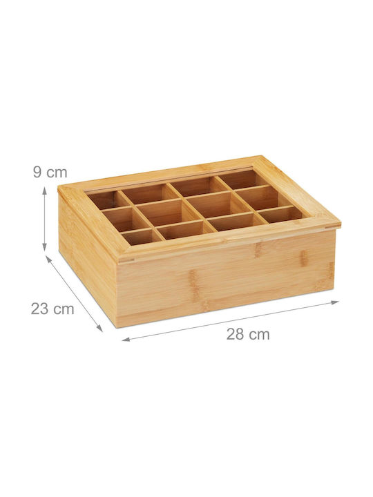 Relaxdays Box for Tea with Lid Wooden Brown 23x9x28cm