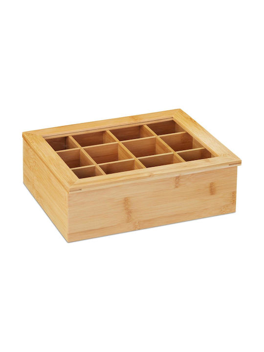 Relaxdays Box for Tea with Lid Wooden Brown 23x9x28cm