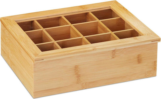 Relaxdays Wooden Brown Tea Box with Lid 23x9x28cm
