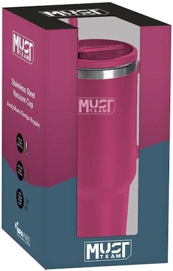 Must Team Glass Thermos Stainless Steel 1.2lt Maroon with Straw