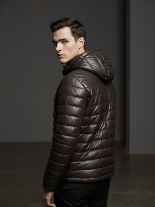 Leather Winter Jacket Dark Brown