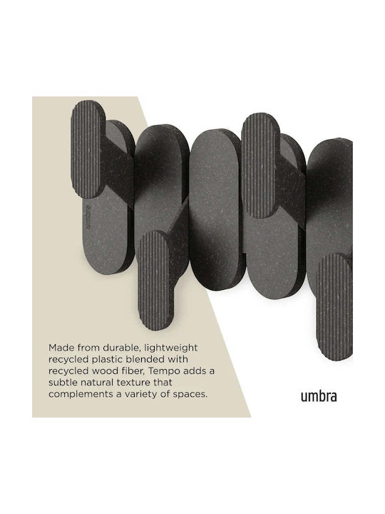 Umbra Plastic Wall Hanger 6 Hooks Black 64x2.5x18.4cm