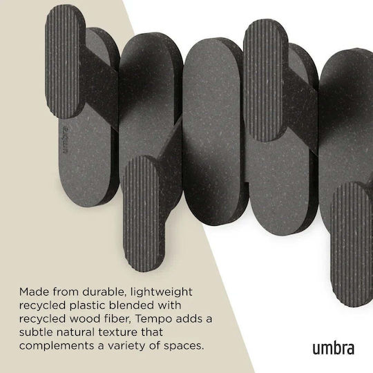 Umbra Стенна Закачалка Пластмасова 6 Места Черна 64x2.5x18.4cm