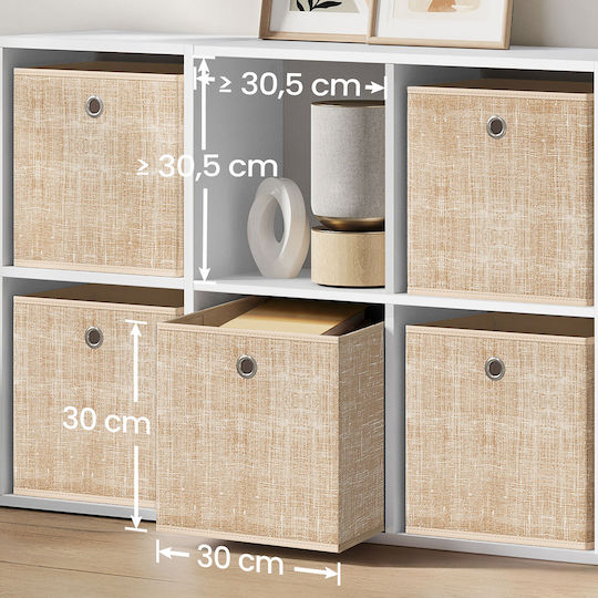 Songmics Fabric Storage Box with Lid Beige 30x30x30cm 6 Pieces