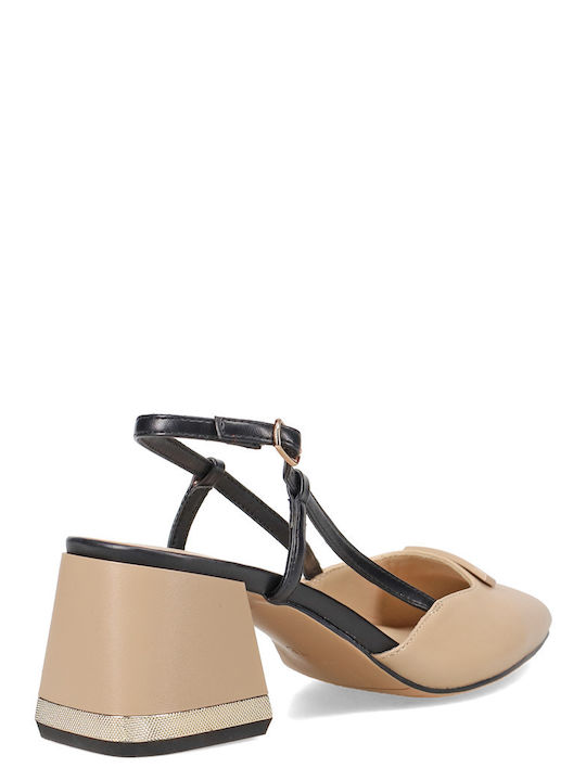 Pointed Toe Beige Heels with Strap