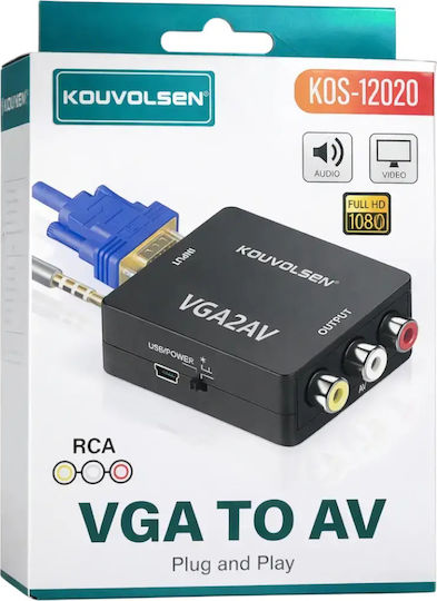 Kouvolsen Kos-12020 – Μετατροπέας Vga Av Rca Υποστήριξη Full Hd 1080p