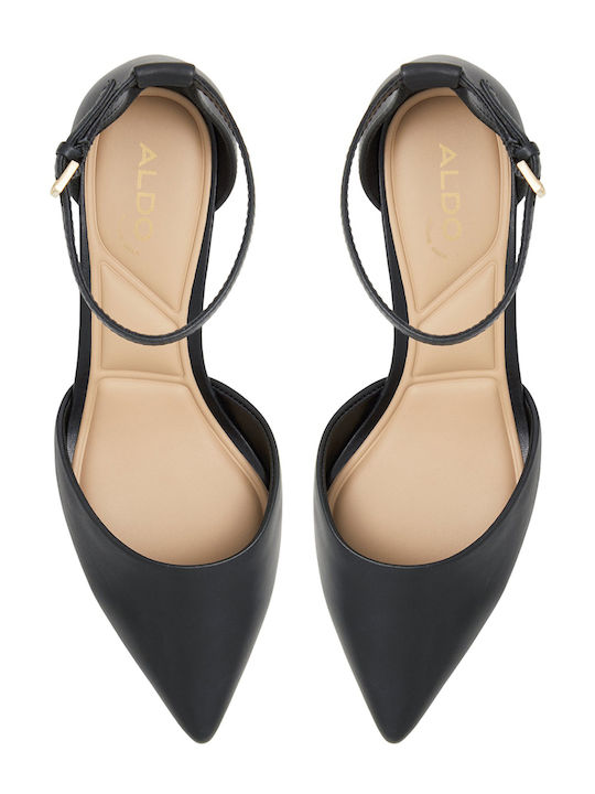 Leder Spitzer Pumps mit Riemen Schwarz