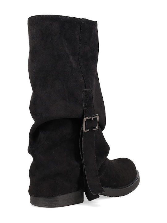 Suede Women's Boots with Zipper Black