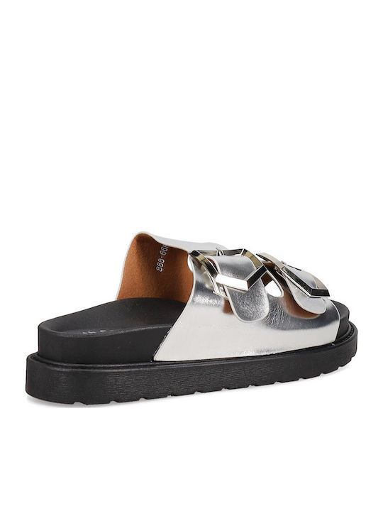 Footbed Γυναικεία Σανδάλια Ασημί
