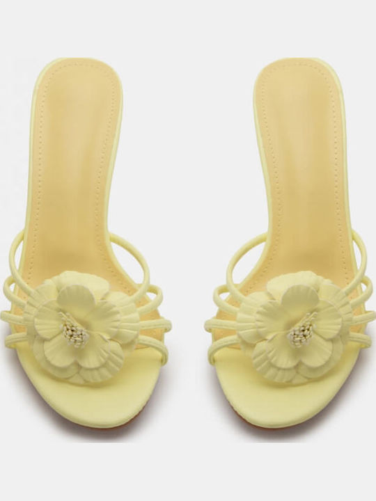 Women's Mules with Thin High Heel in Yellow Color