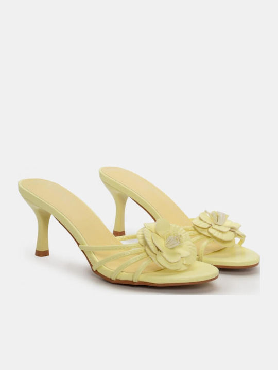 Women's Mules with Thin High Heel in Yellow Color