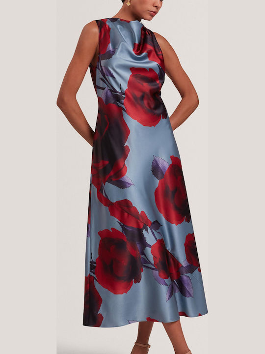Summer Midi Dress for Wedding Christening Drape Satin Lt-Blue 282436-Lt-Blue
