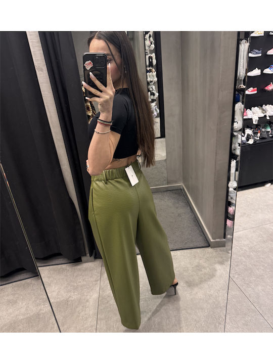 Damen Stoff Hose mit Gummizug Green