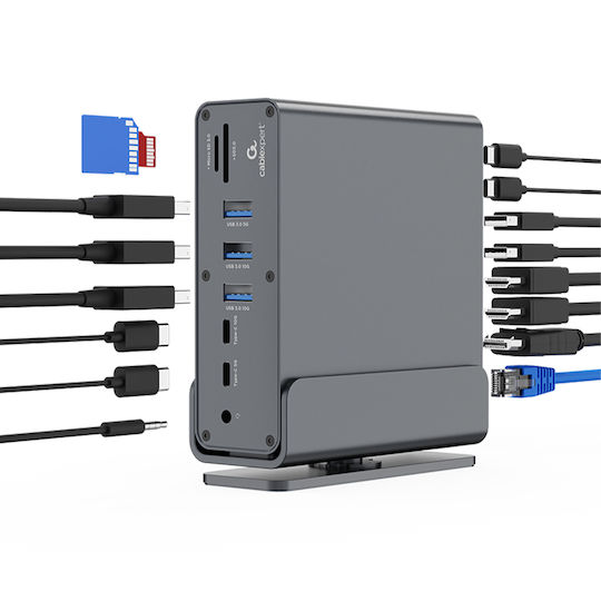 Cablexpert USB-C Docking Station με HDMI/DisplayPort 4K PD Ethernet και σύνδεση 3 Οθονών Γκρι (A-CF-COMBO15-01)