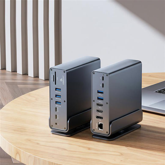 Cablexpert USB-C Docking Station με HDMI/DisplayPort 4K PD Ethernet και σύνδεση 3 Οθονών Γκρι (A-CF-COMBO15-01)