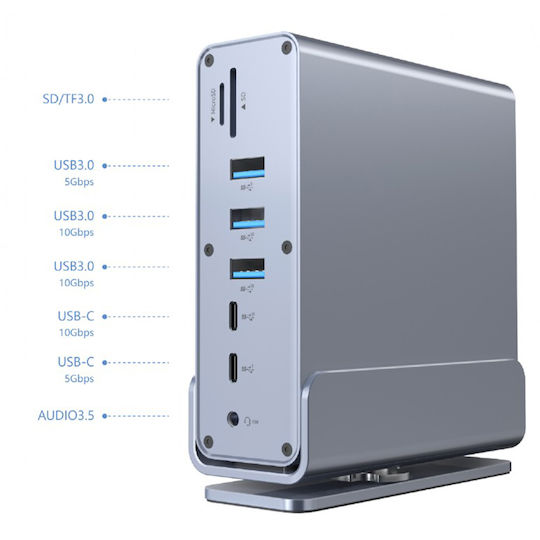 Cablexpert USB-C Docking Station με HDMI/DisplayPort 4K PD Ethernet και σύνδεση 3 Οθονών Γκρι (A-CF-COMBO15-01)