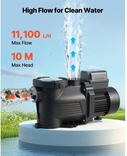 Vevor Single-Phase Pool Water Pump Filter With Maximum Supply 11100 Lt/h