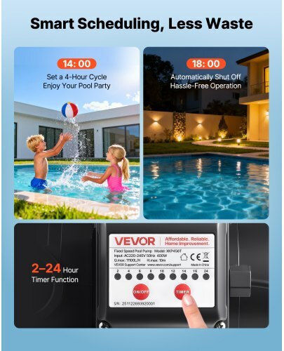 Vevor Single-Phase Pool Water Pump Filter With Maximum Supply 11100 Lt/h