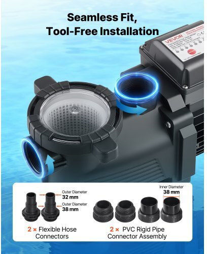 Vevor Pompa De Apă Pentru Piscină Cu Filtru Cu O Singură Fază Cu Alimentare Maximă 14000 Lt/h