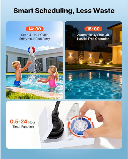 Vevor Pompa De Apă Pentru Piscină Cu Filtru Cu O Singură Fază Cu Alimentare Maximă 28800 Lt/h