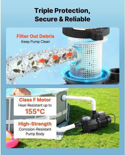 Vevor Pompa De Apă Pentru Piscină Cu Filtru Cu O Singură Fază Cu Alimentare Maximă 14000 Lt/h