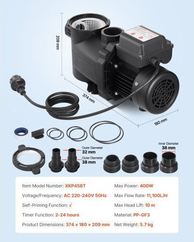 Vevor Single-Phase Pool Water Pump Filter With Maximum Supply 11100 Lt/h
