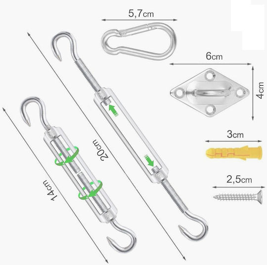 Set of 8 Pieces Inox Shade Net Fixings