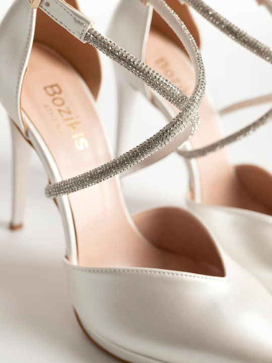 Pumps Mit Plateau Mit Stiletto Absatz Und Riemchen Weiße A26-069-01086 D-PERLE