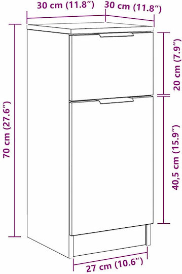 Living Room Cabinet Made of Black Oak Wood 30x30x70cm