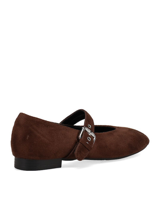 Suede Γυναικείες Μπαλαρίνες σε Καφέ Χρώμα