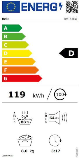 Beko BMT83EW Στεγνωτήριο 8kg με Αντλία Θερμότητας