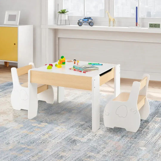 Kids Table and Chairs Set for Painting made of Wood White Costway