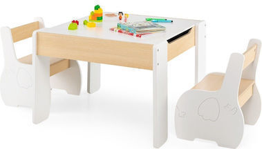 Kids Table and Chairs Set for Painting made of Wood White Costway