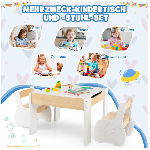 Kids Table and Chairs Set for Painting made of Wood White Costway