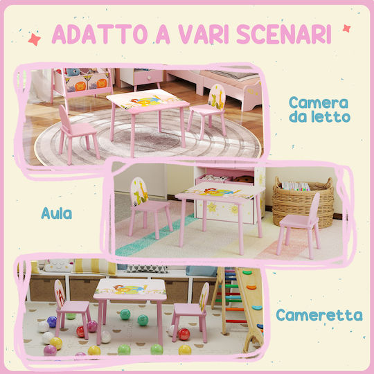 Kids Table and Chairs Set for Painting made of Wood Pink Aiyaplay