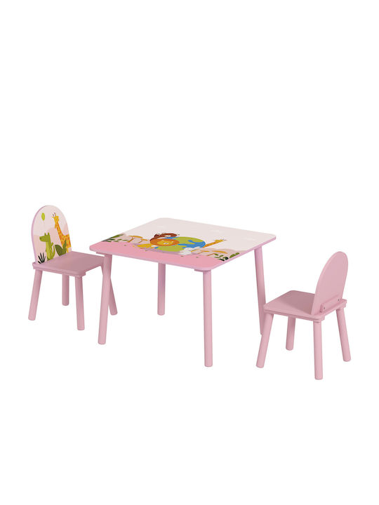 Kids Table and Chairs Set for Painting made of Wood Pink Aiyaplay