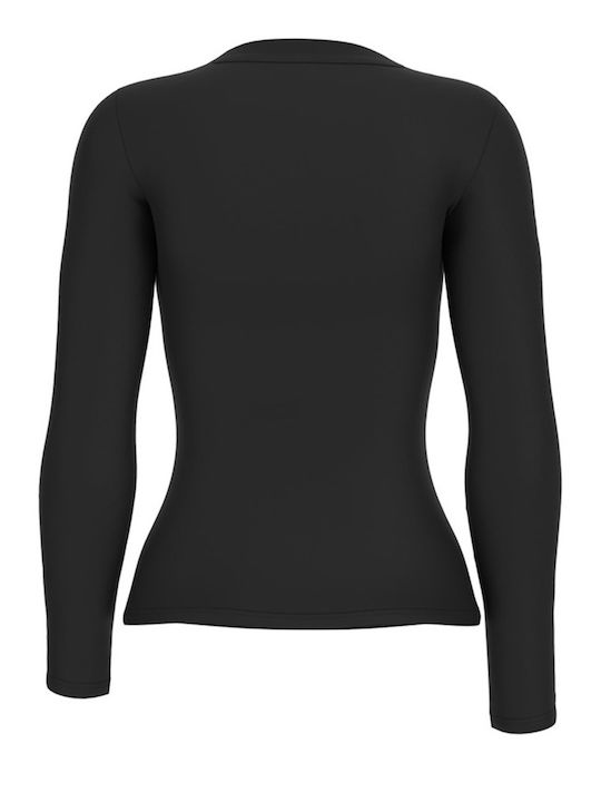Damen Baumwolle Langärmeliges Top Schwarz