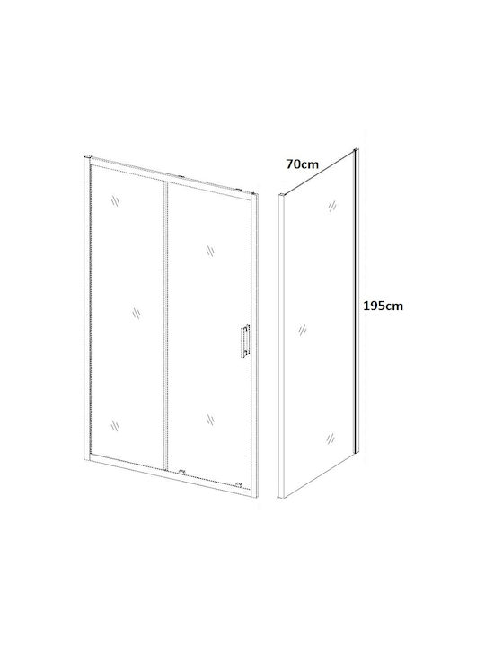 Piccadilly Feste Seite für Dusche 70x195cm Klarglas Schwarz