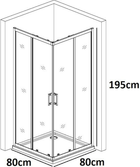 Piccadilly Καμπίνα Ντουζιέρας με Συρόμενη Πόρτα 80x80x195cm Clear Glass Black Piccadilly Καμπίνα Ντουζιέρας με Συρόμενη Πόρτα 80x80x195cm Clear Glass Black