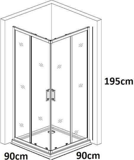 Piccadilly Καμπίνα Ντουζιέρας με Συρόμενη Πόρτα 90x90x195cm Clear Glass Black Piccadilly Καμπίνα Ντουζιέρας με Συρόμενη Πόρτα 90x90x195cm Clear Glass Black