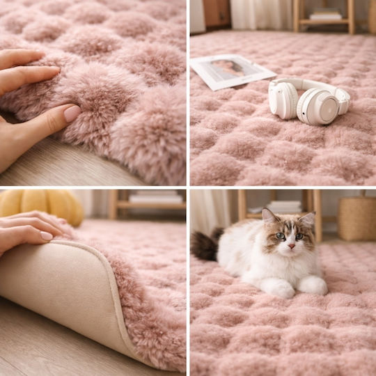 My Home Luxury Rutschfest Teppich Rechteckig Zottelig Synthetisch,Polyester/Cotton/Leather Pink