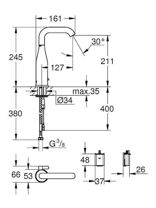 Grohe Αναμεικτική Μπαταρία Νιπτήρα με Φωτοκύτταρο Γκρι