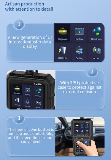 Instrument de diagnostic auto cu ecran OBD 2 cu cablu