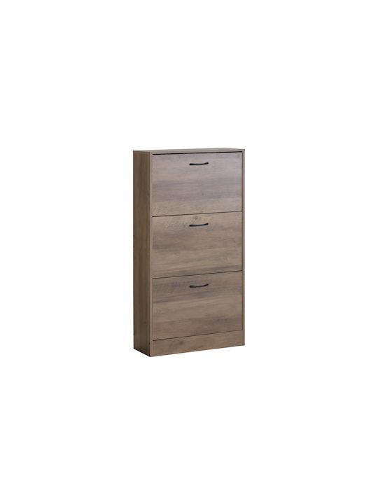 Wooden Shoe Organizer Zefiros 3 Doors Walnut 60x24x116cm MDF Melamine