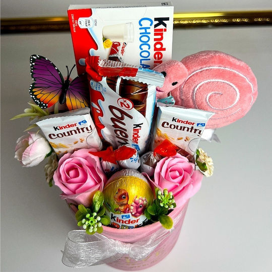 Aranjament Cadou Fete Kinder Dulciuri Flori Săpun Ornament Plus