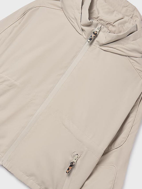 Kids Casual Short Windproof Jacket with Hood Beige Skoro